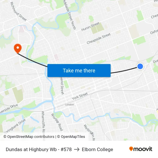 Dundas at Highbury Wb - #578 to Elborn College map