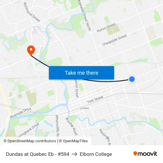 Dundas at Quebec Eb - #594 to Elborn College map