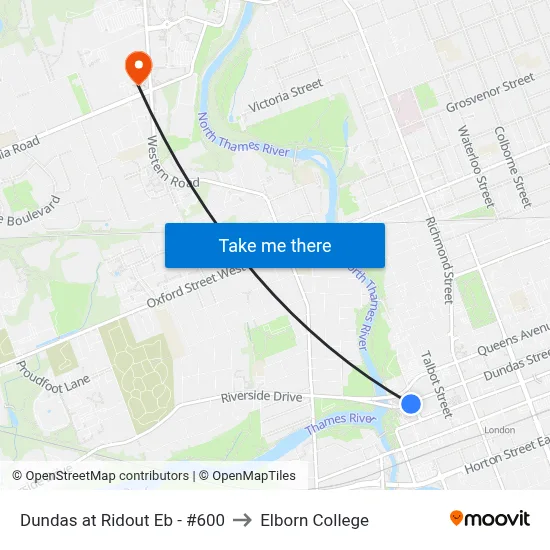 Dundas at Ridout Eb - #600 to Elborn College map