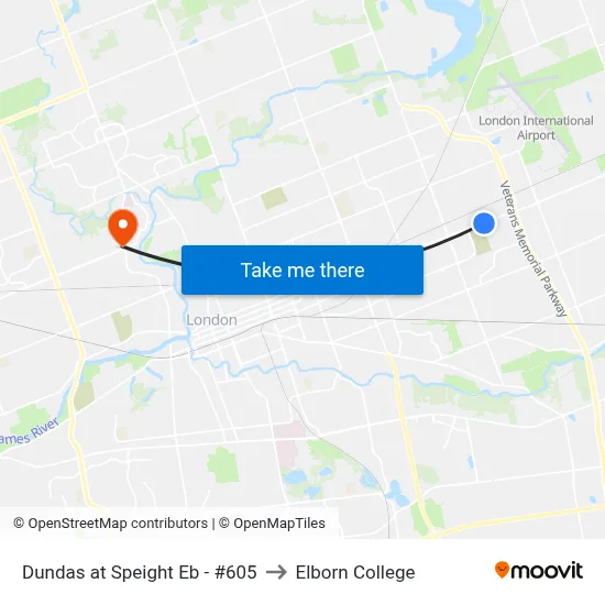 Dundas at Speight Eb - #605 to Elborn College map