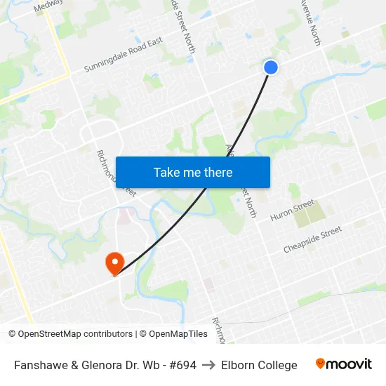 Fanshawe & Glenora Dr. Wb - #694 to Elborn College map