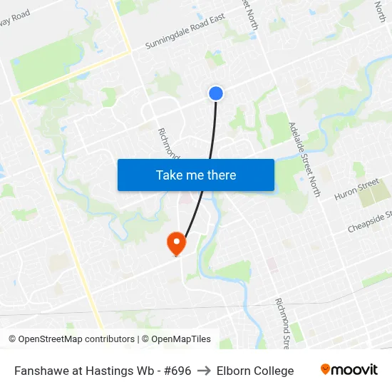 Fanshawe at Hastings Wb - #696 to Elborn College map