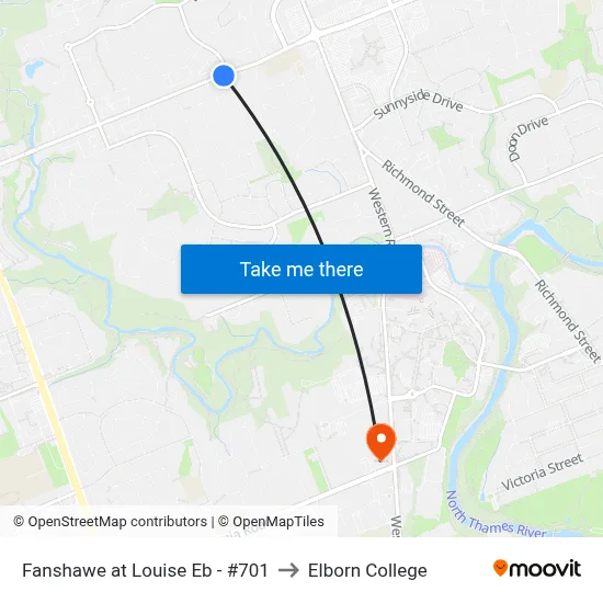 Fanshawe at Louise Eb - #701 to Elborn College map