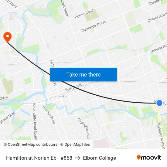 Hamilton at Norlan Eb - #868 to Elborn College map