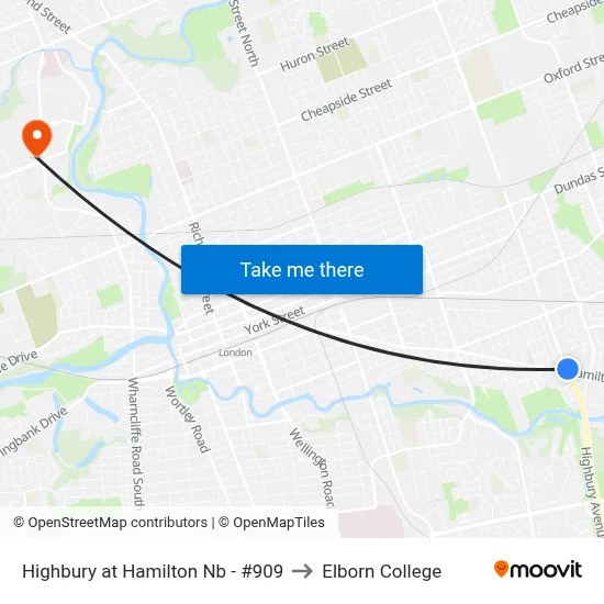 Highbury at Hamilton Nb - #909 to Elborn College map
