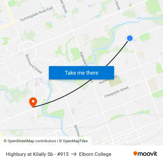 Highbury at Kilally Sb - #915 to Elborn College map