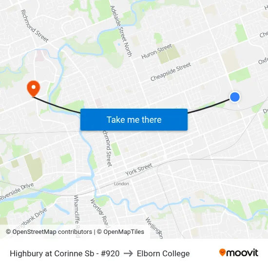 Highbury at Corinne Sb - #920 to Elborn College map