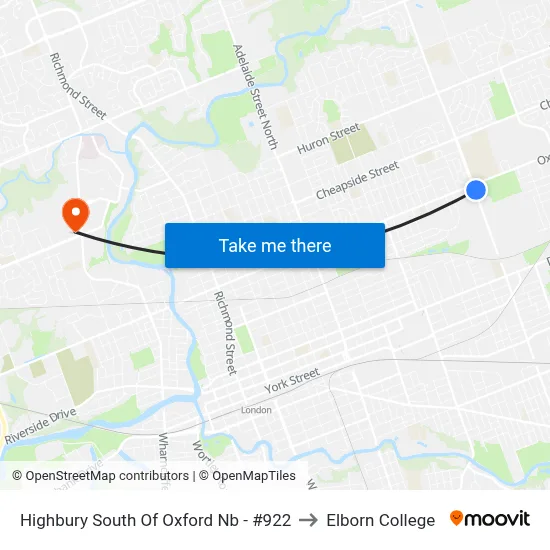 Highbury South Of Oxford Nb - #922 to Elborn College map
