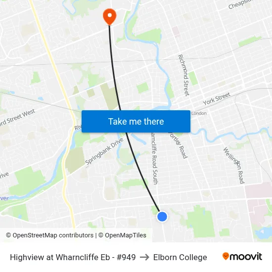 Highview at Wharncliffe Eb - #949 to Elborn College map