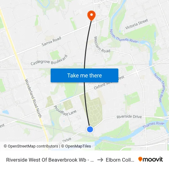 Riverside West Of Beaverbrook Wb - #1566 to Elborn College map