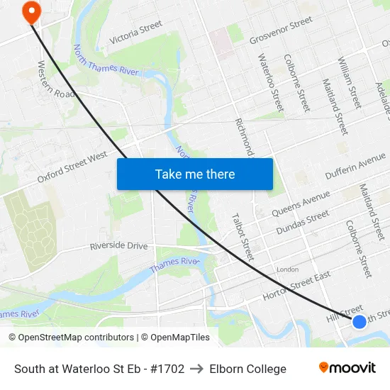 South at Waterloo St Eb - #1702 to Elborn College map
