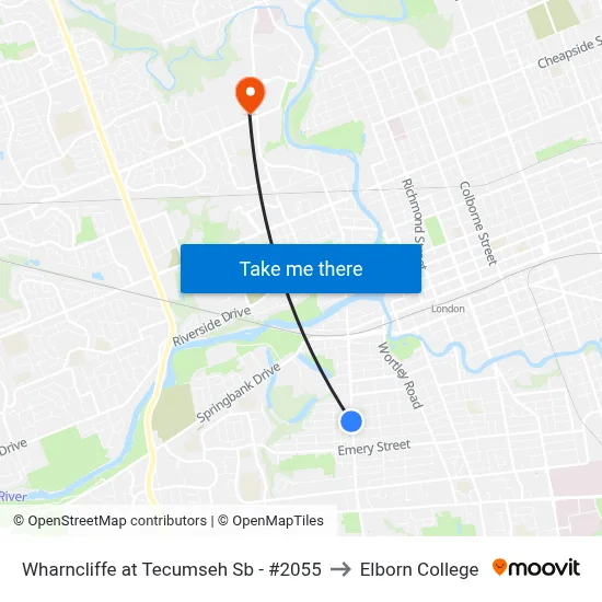 Wharncliffe at Tecumseh Sb - #2055 to Elborn College map