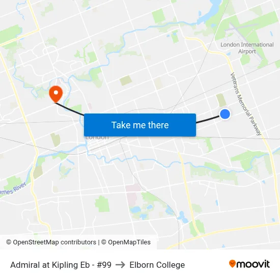 Admiral at Kipling Eb - #99 to Elborn College map