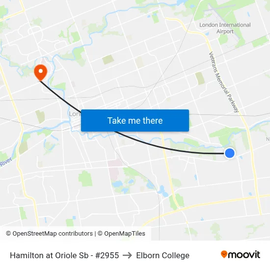Hamilton at Oriole Sb - #2955 to Elborn College map