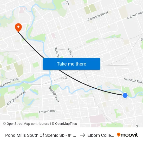 Pond Mills South Of Scenic Sb - #1422 to Elborn College map