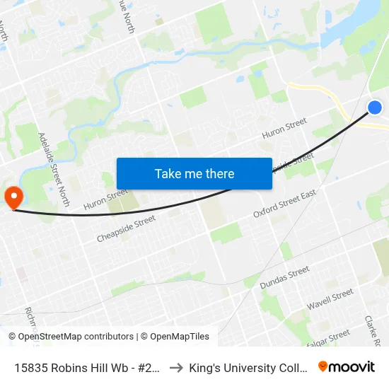 15835 Robins Hill Wb - #2931 to King's University College map
