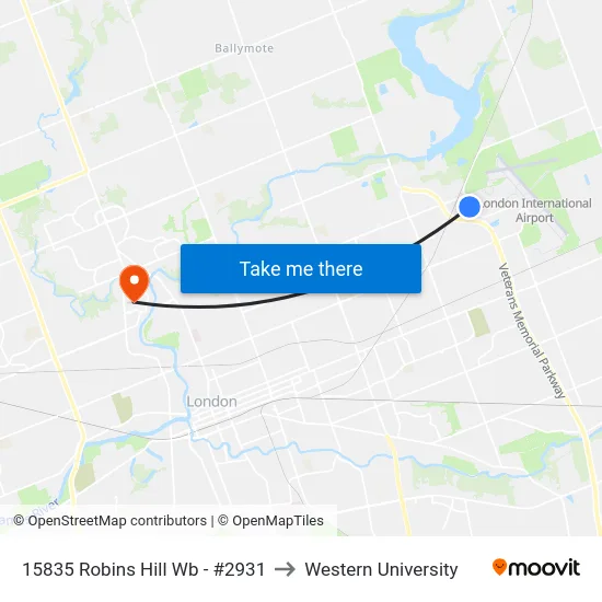 15835 Robins Hill Wb - #2931 to Western University map