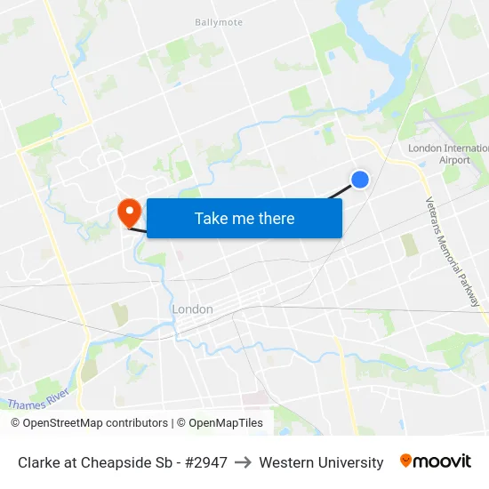 Clarke at Cheapside Sb - #2947 to Western University map