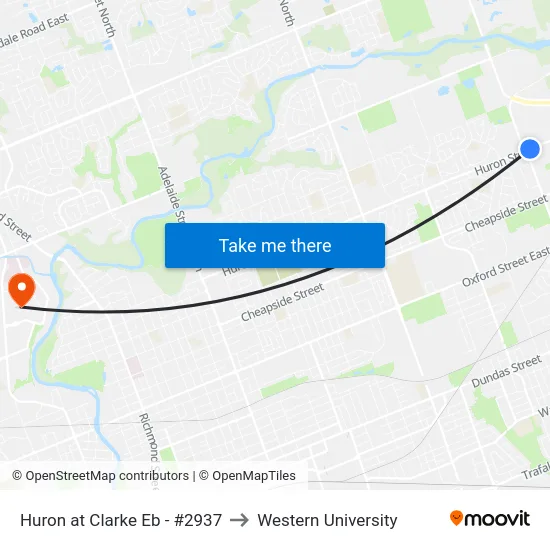 Huron at Clarke Eb - #2937 to Western University map
