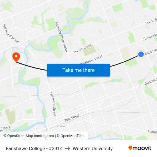 Fanshawe College - #2914 to Western University map