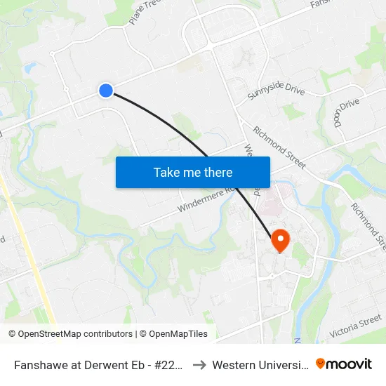 Fanshawe at Derwent Eb - #2227 to Western University map