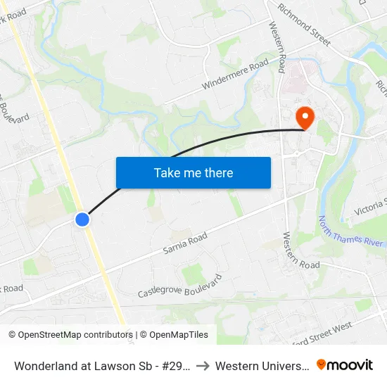 Wonderland at Lawson Sb - #2986 to Western University map