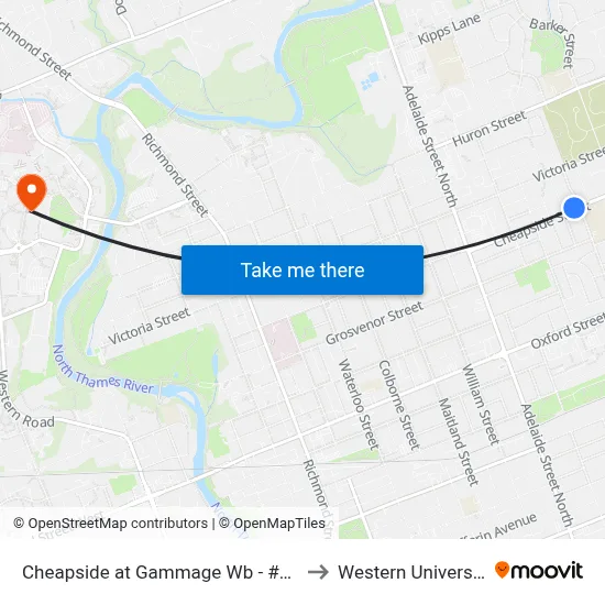 Cheapside at Gammage Wb - #355 to Western University map