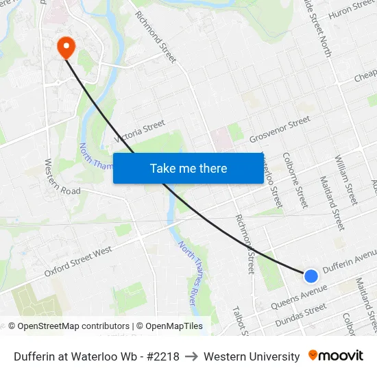 Dufferin at Waterloo Wb - #2218 to Western University map