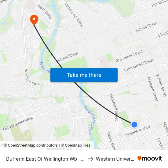 Dufferin East Of Wellington Wb - #535 to Western University map