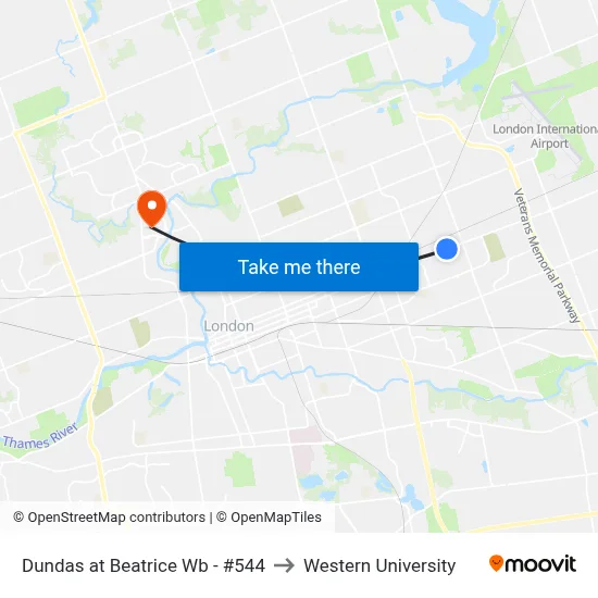 Dundas at Beatrice Wb - #544 to Western University map