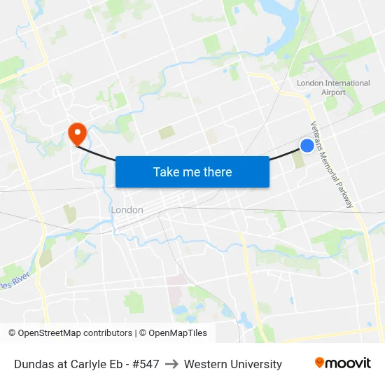 Dundas at Carlyle Eb - #547 to Western University map