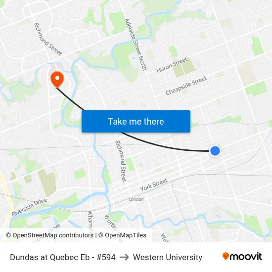 Dundas at Quebec Eb - #594 to Western University map