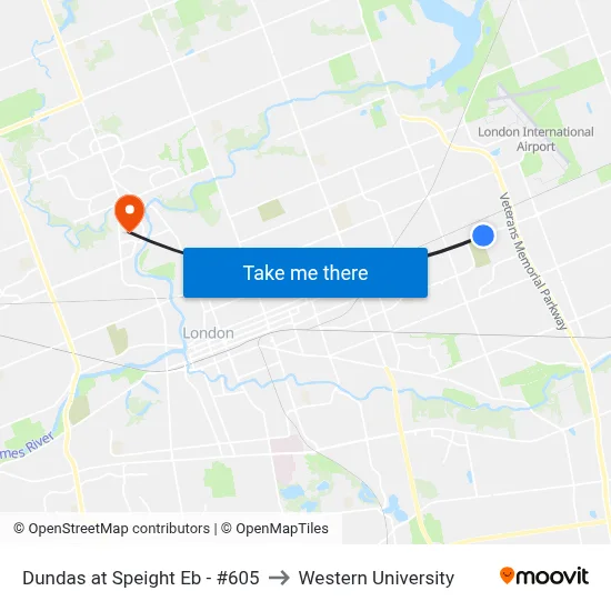 Dundas at Speight Eb - #605 to Western University map