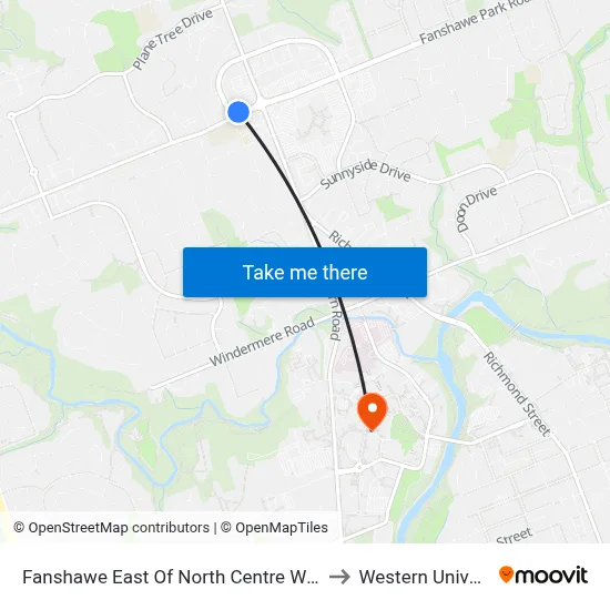 Fanshawe East Of North Centre Wb - #707 to Western University map