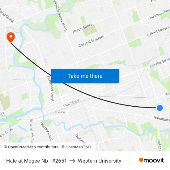 Hale at Magee Nb - #2651 to Western University map