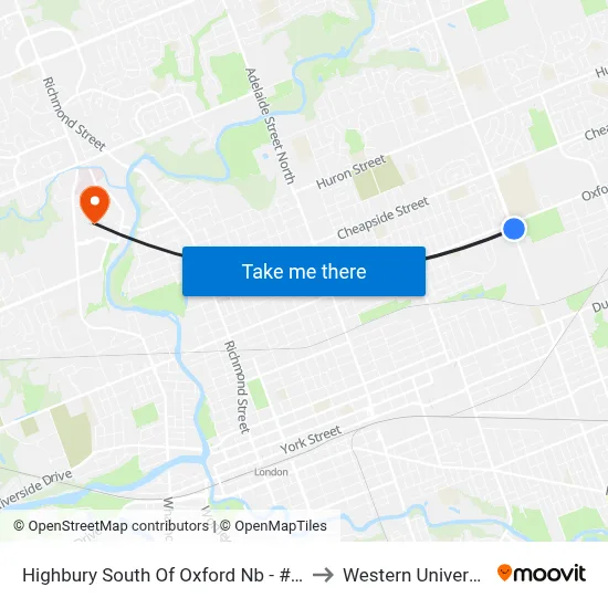 Highbury South Of Oxford Nb - #922 to Western University map