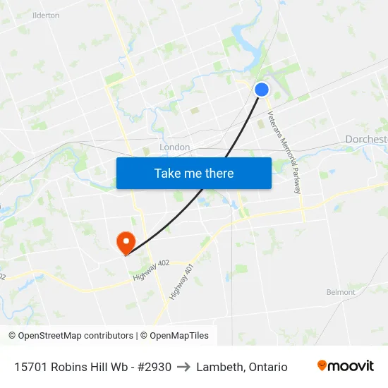 15701 Robins Hill Wb - #2930 to Lambeth, Ontario map