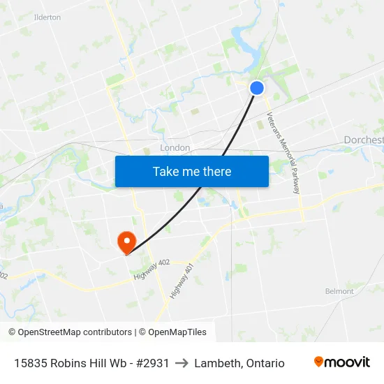 15835 Robins Hill Wb - #2931 to Lambeth, Ontario map