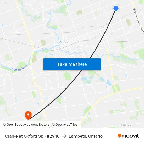 Clarke at Oxford Sb - #2948 to Lambeth, Ontario map