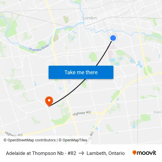 Adelaide at Thompson Nb - #82 to Lambeth, Ontario map