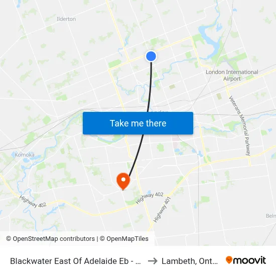 Blackwater East Of Adelaide Eb - #255 to Lambeth, Ontario map