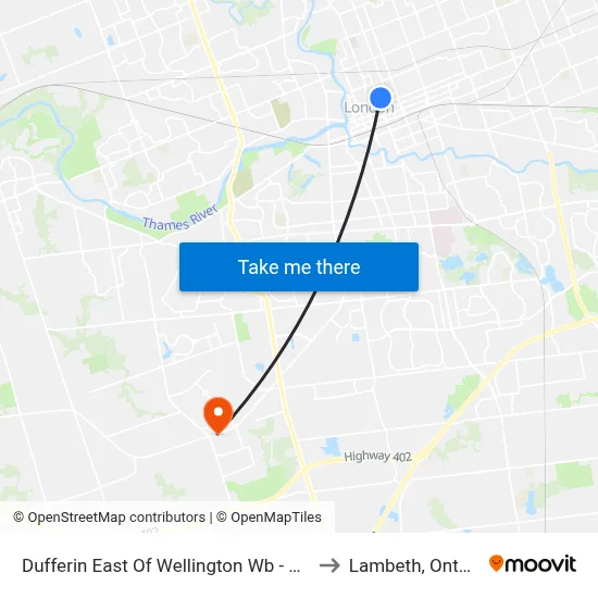 Dufferin East Of Wellington Wb - #535 to Lambeth, Ontario map