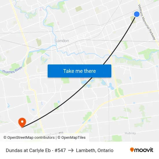 Dundas at Carlyle Eb - #547 to Lambeth, Ontario map