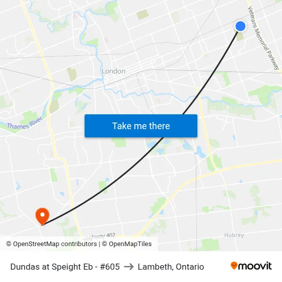 Dundas at Speight Eb - #605 to Lambeth, Ontario map