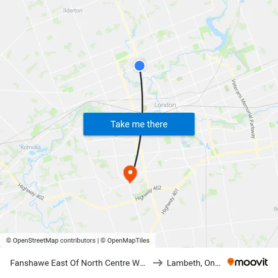 Fanshawe East Of North Centre Wb - #707 to Lambeth, Ontario map