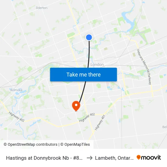 Hastings at Donnybrook Nb - #891 to Lambeth, Ontario map