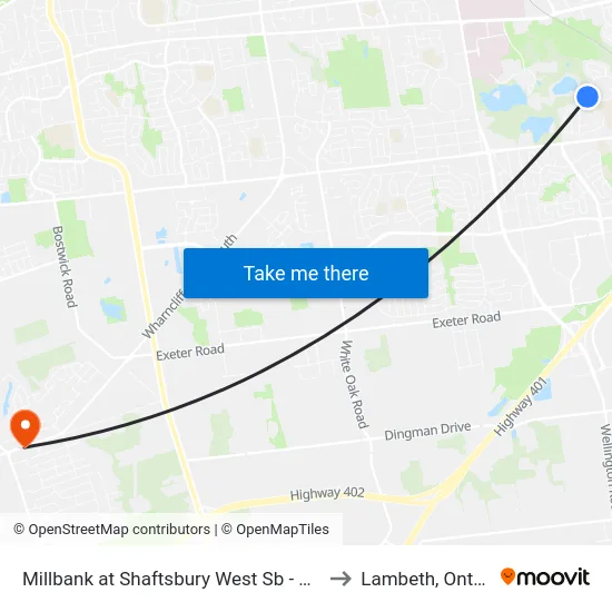 Millbank at Shaftsbury West Sb - #1194 to Lambeth, Ontario map