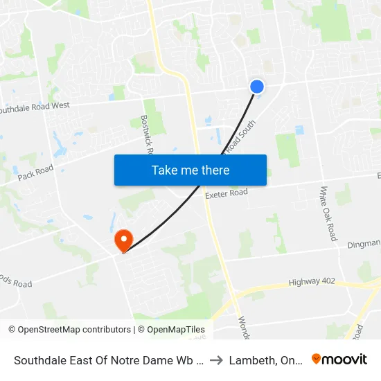 Southdale East Of Notre Dame Wb - #1695 to Lambeth, Ontario map