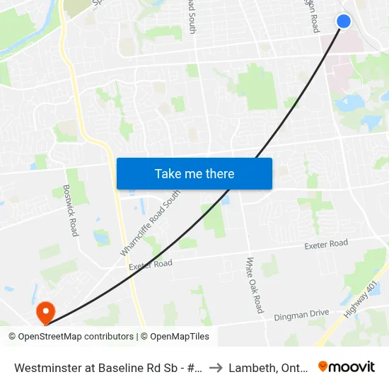 Westminster at Baseline Rd Sb - #1986 to Lambeth, Ontario map