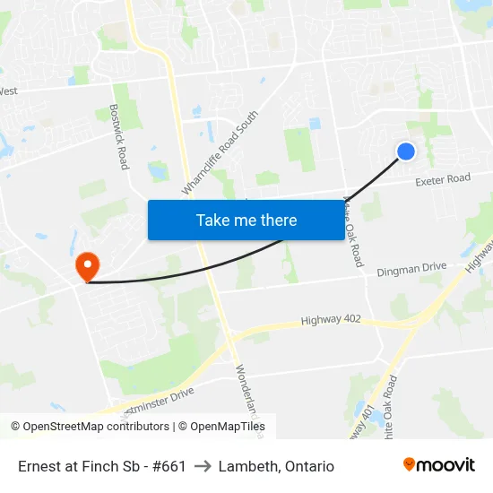 Ernest at Finch Sb - #661 to Lambeth, Ontario map